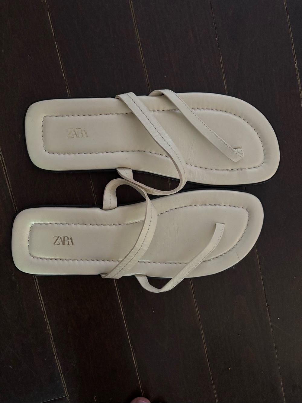 ZARA Women's Cream Minimalist Strappy Square-Toe Sandals